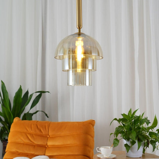Double Glass Dome Kitchen Pendant Chandelier-[Modern pendant lighting for bedroom and living space]-Demolights UK