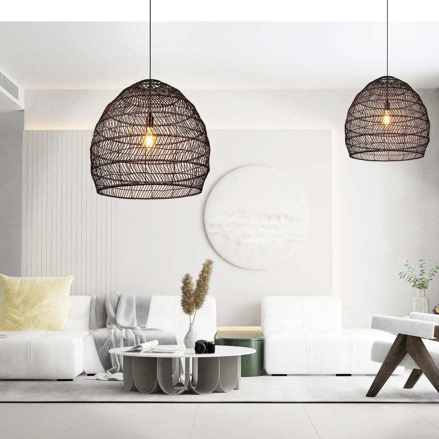 Basket Rattan Woven Pendant Light Shades Black