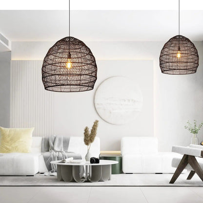 Basket Rattan Woven Pendant Light Shades Black