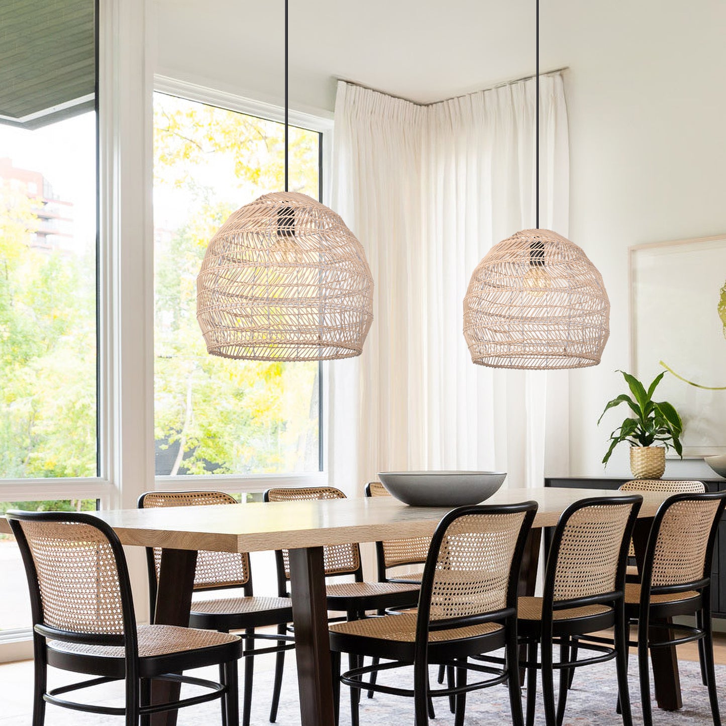 Hand-Woven Rattan Dome Pendant Light - Organic Boho Wicker Chandelier