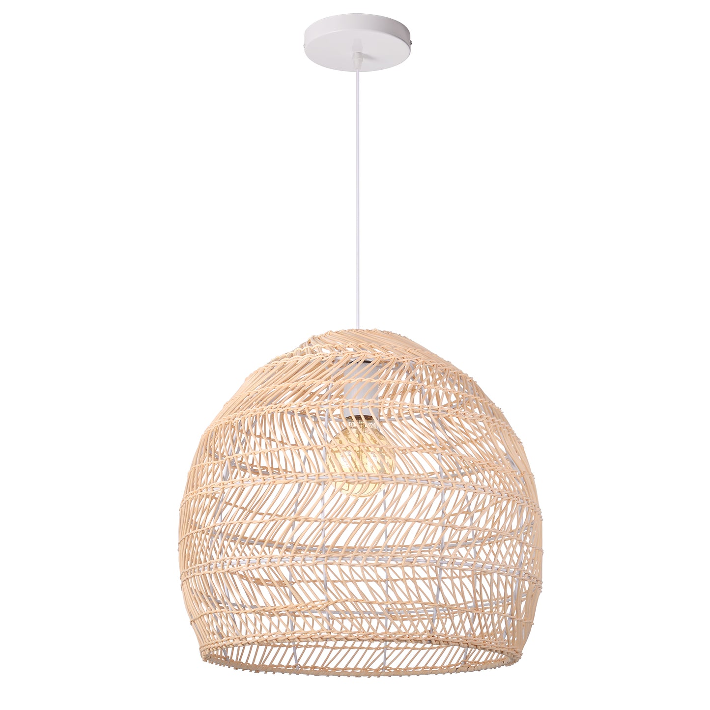 Hand-Woven Rattan Dome Pendant Light - Organic Boho Wicker Chandelier