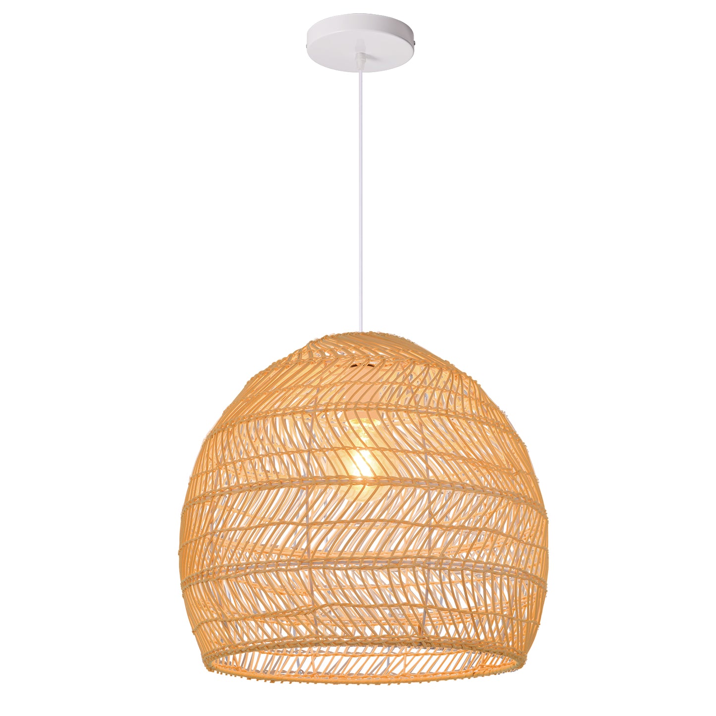 Hand-Woven Rattan Dome Pendant Light - Organic Boho Wicker Chandelier