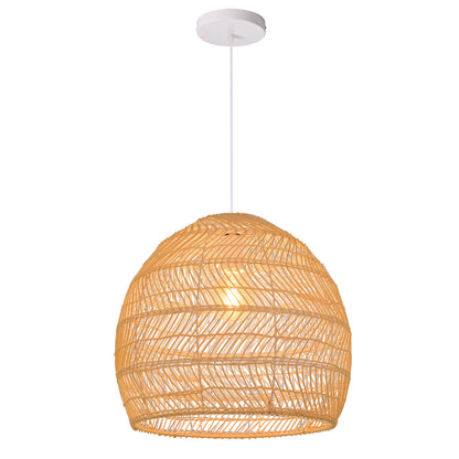 Hand-Woven Rattan Dome Pendant Light - Organic Boho Wicker Chandelier