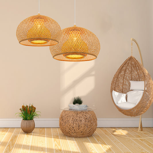 Hand-Woven Rattan Pendant Light | Natural Bamboo Ceiling Fitting