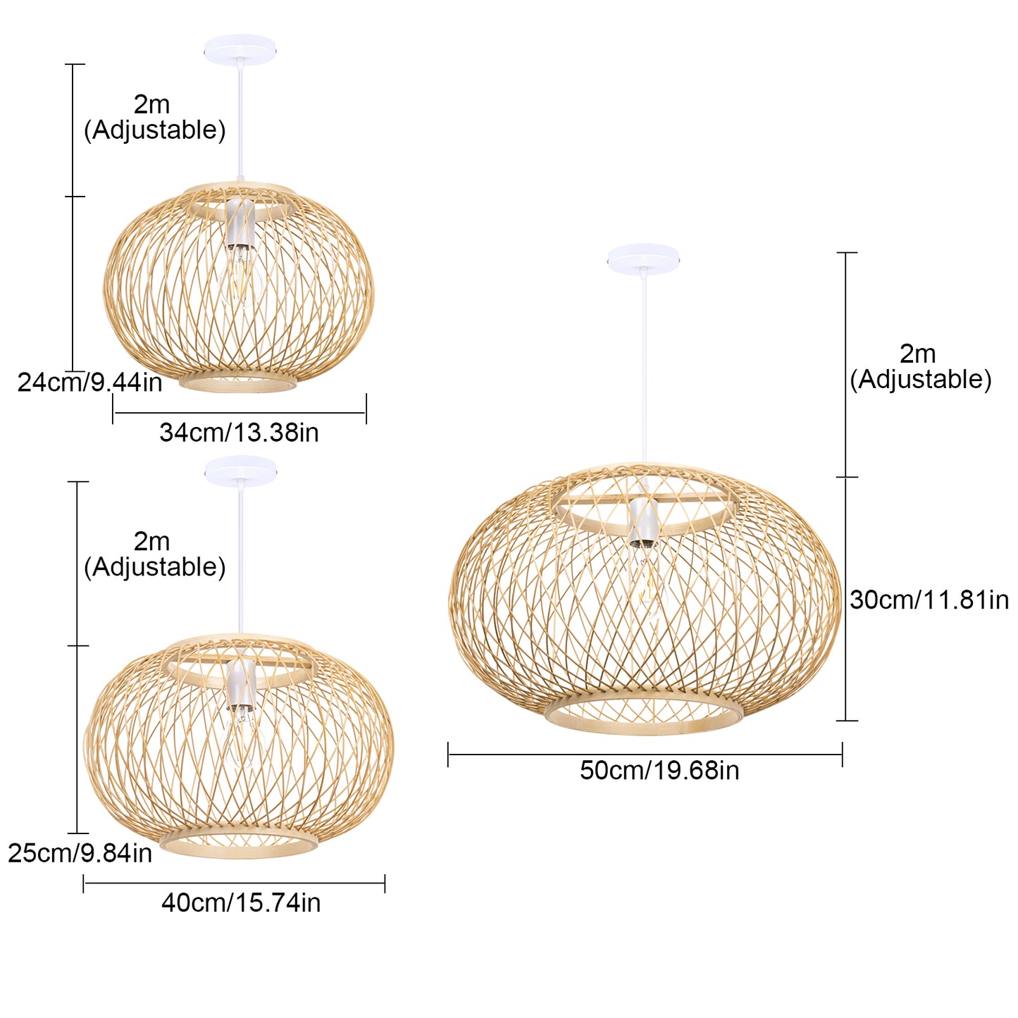 Boho Bamboo Pendant Light Wicker Hanging Lamp for Dining,Kitchen