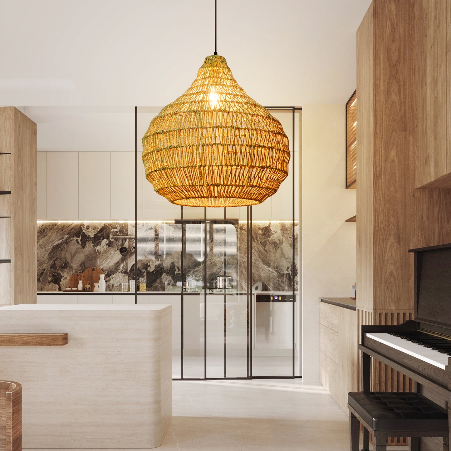 Traditional Pendant Light With Woven Shade