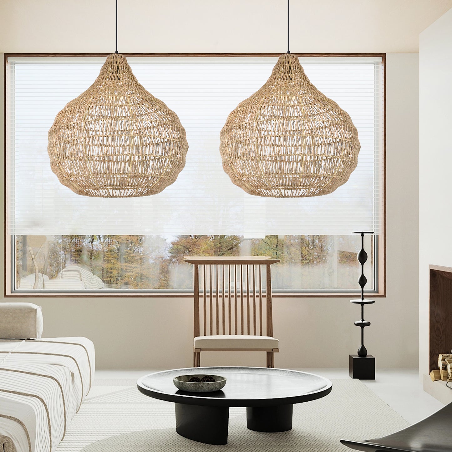 Traditional Pendant Light With Woven Shade