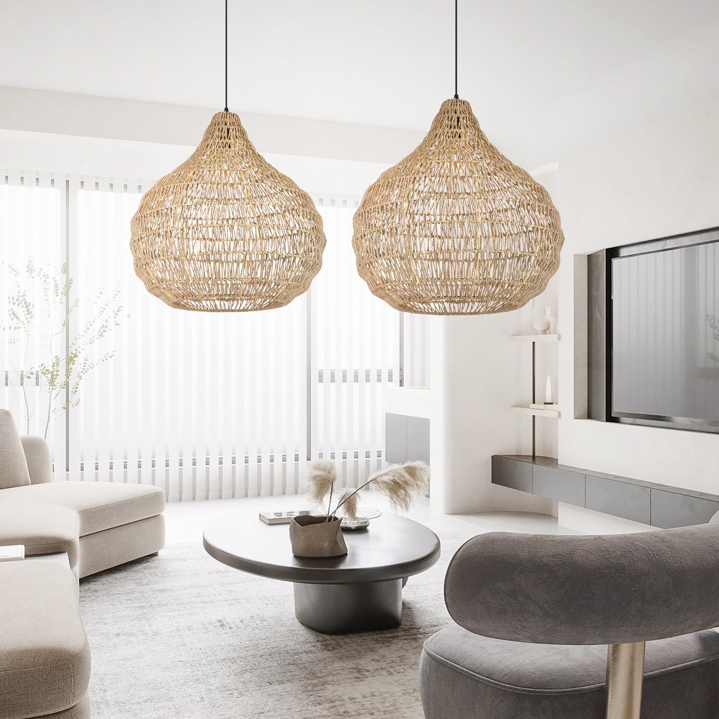 Traditional Pendant Light With Woven Shade