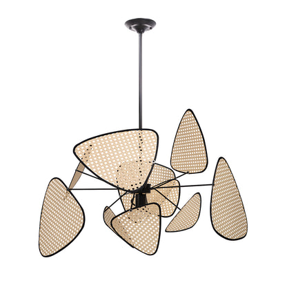 Modern Rattan Pendant Light – Artistic Multi-Leaf Woven Chandelier for Dining & Living Room