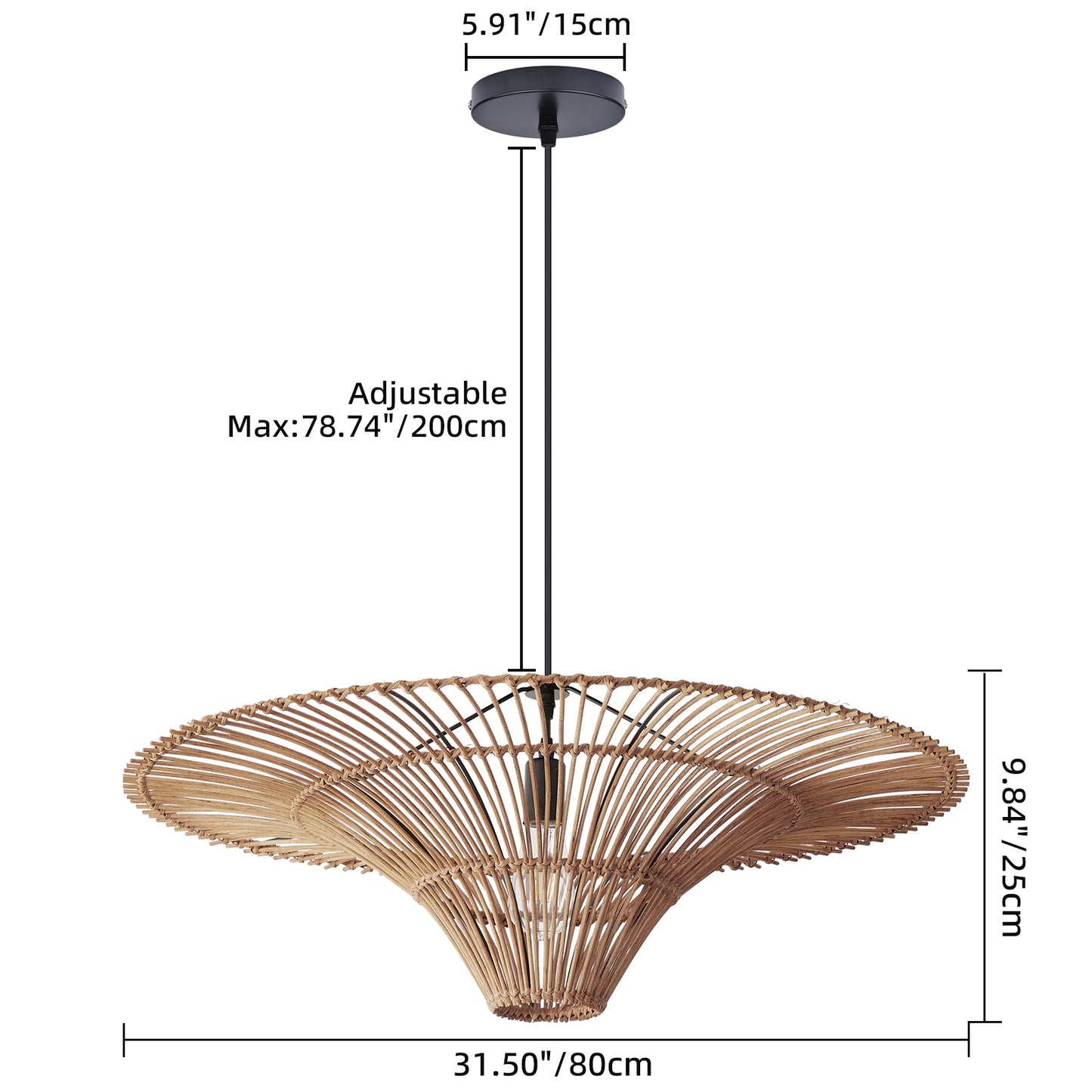 Hand-Woven Rattan Pendant Light - Large Boho Hat Chandelier for Home