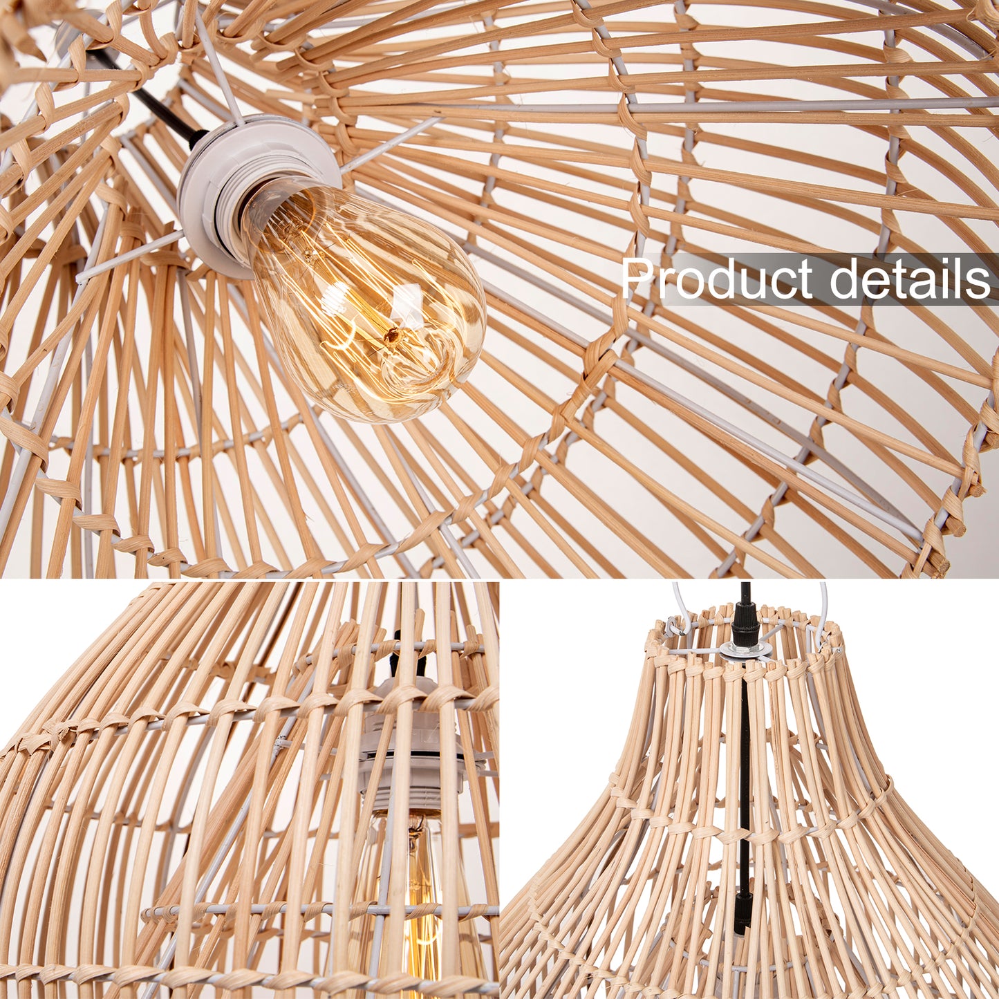 Hand-Woven Rattan Wicker Pendant Light - Japandi Gourd Chandelier