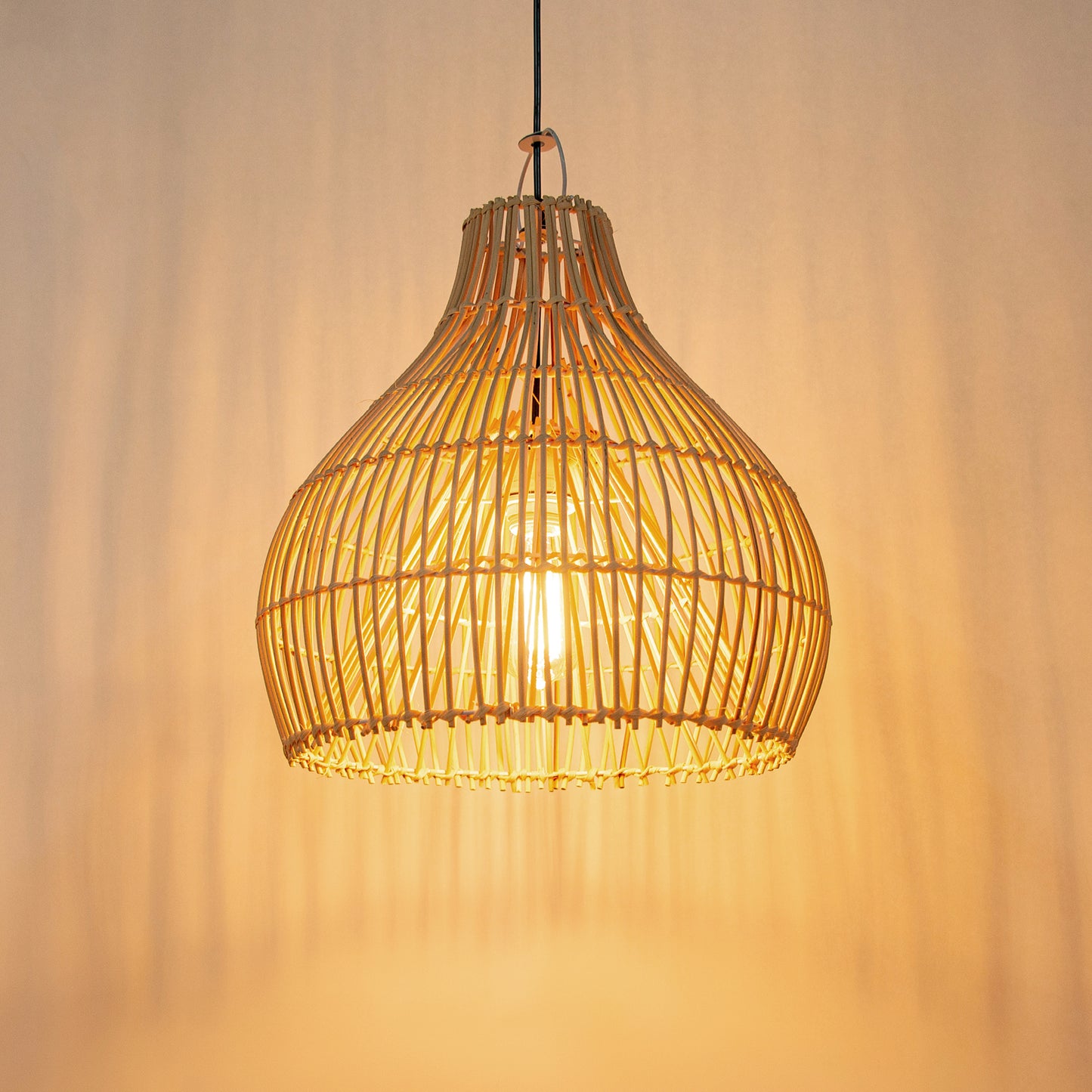 Hand-Woven Rattan Wicker Pendant Light - Japandi Gourd Chandelier