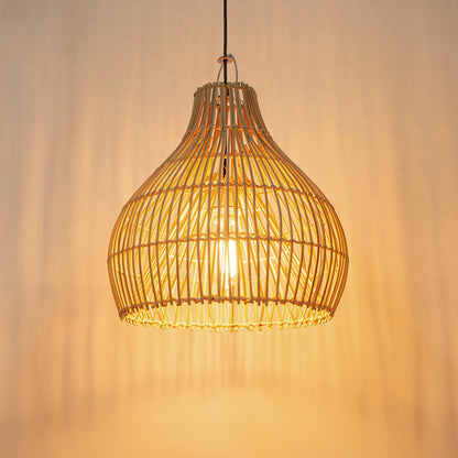 Hand-Woven Rattan Wicker Pendant Light - Japandi Gourd Chandelier