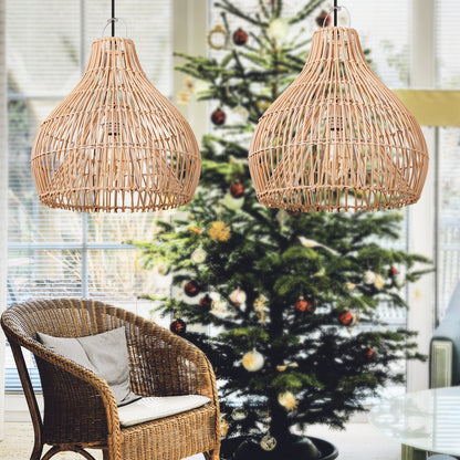 Hand-Woven Rattan Wicker Pendant Light - Japandi Gourd Chandelier