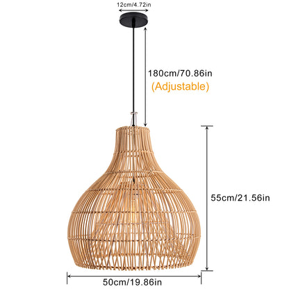 Hand-Woven Rattan Wicker Pendant Light - Japandi Gourd Chandelier