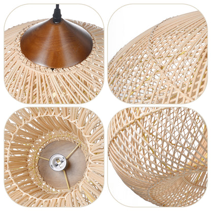 Vintage Pendant Light Rattan Drum Lampshade Hand-Woven Large Boho Basket Chandelier