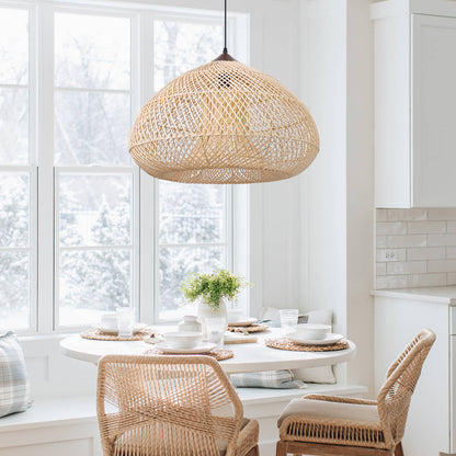 Vintage Pendant Light Rattan Drum Lampshade Hand-Woven Large Boho Basket Chandelier