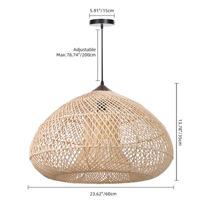 Vintage Pendant Light Rattan Drum Lampshade Hand-Woven Large Boho Basket Chandelier