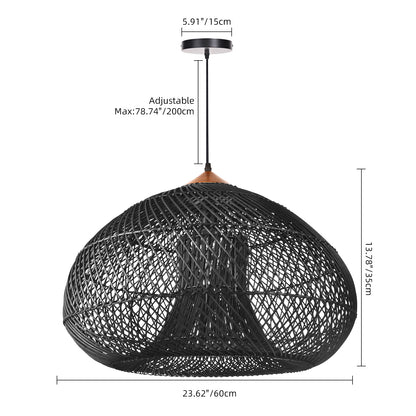 Vintage Pendant Light Rattan Drum Lampshade Hand-Woven Large Boho Basket Chandelier