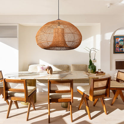 Vintage Pendant Light Rattan Drum Lampshade Hand-Woven Large Boho Basket Chandelier