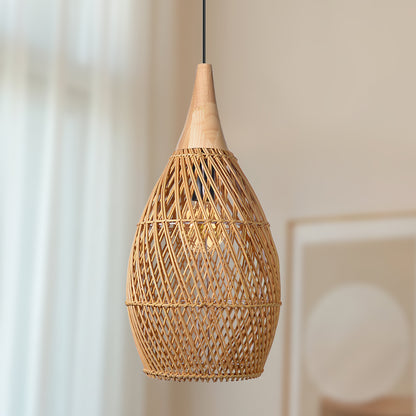 Wabi-sabi Retro Living Room Rattan Pendant Light Solid Wood Restaurant Lampshade