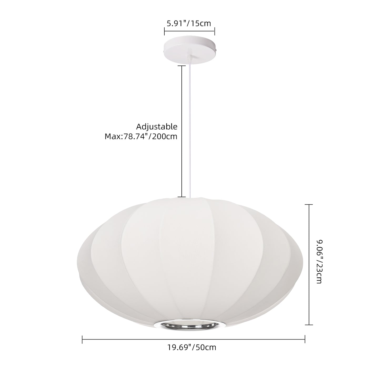 Mid-Century Modern Silk Bubble Pendant Light - Saucer Shape