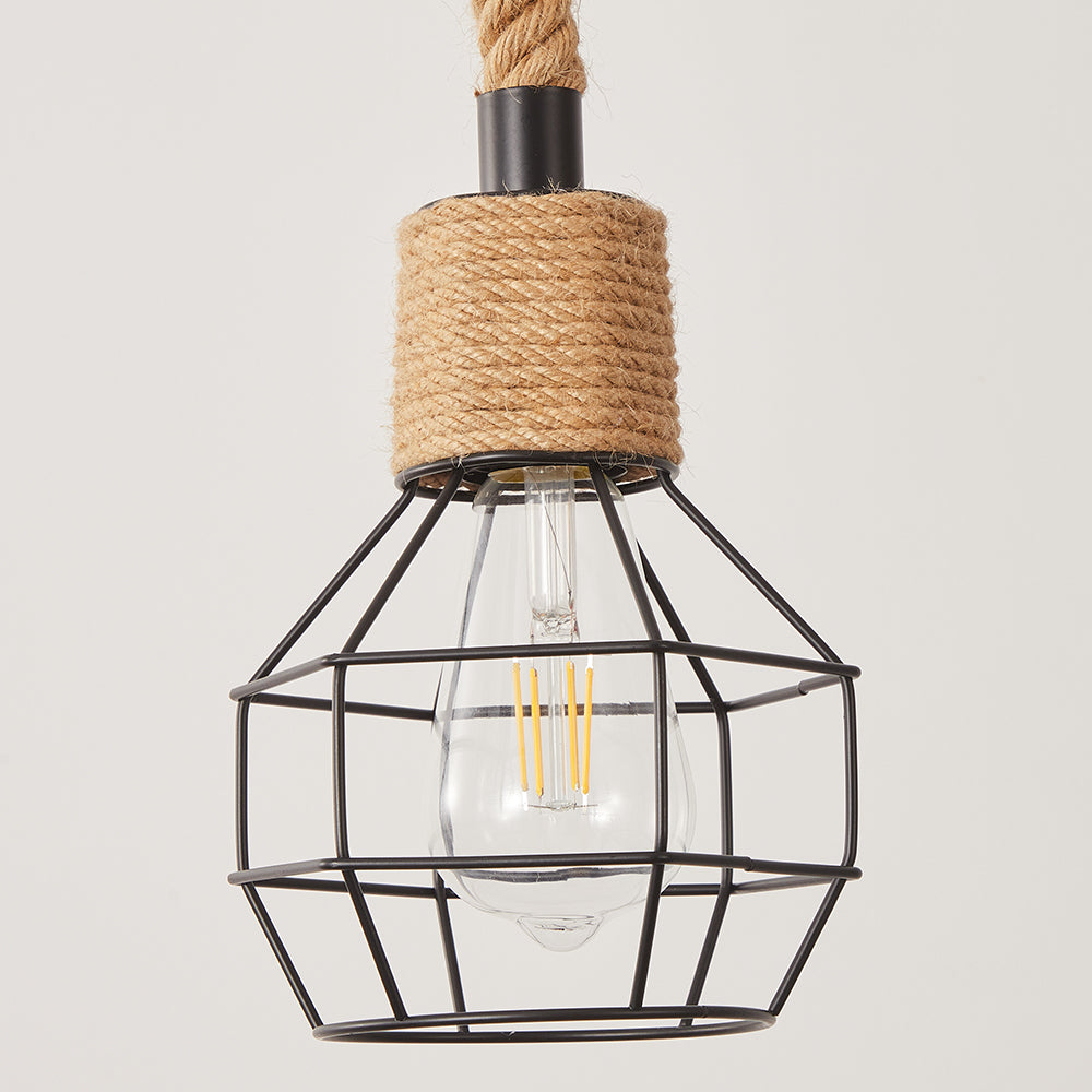Industrial Hemp Rope Spider Chandelier - Multi-Light Cage Pendant Lamp