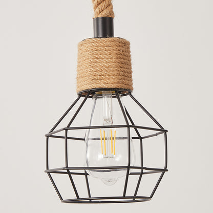 Industrial Hemp Rope Spider Chandelier - Multi-Light Cage Pendant Lamp