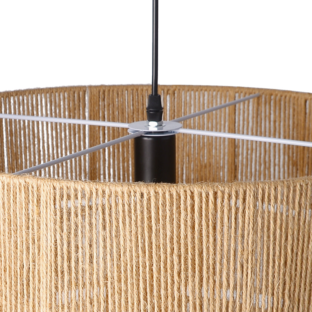 Modern 3-Tier Natural Jute Rope Chandelier - Layered Boho Drum Pendant Light