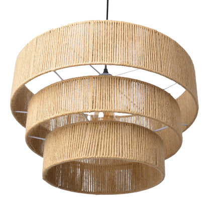 Modern 3-Tier Natural Jute Rope Chandelier - Layered Boho Drum Pendant Light