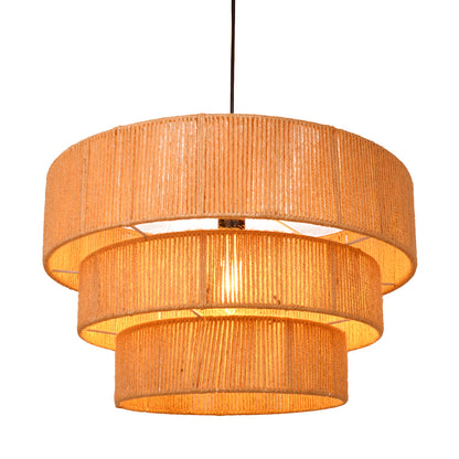 Modern 3-Tier Natural Jute Rope Chandelier - Layered Boho Drum Pendant Light