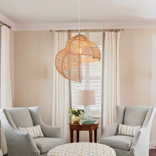 Modern Woven Rattan Ribbon Pendant Light - Japandi Abstract Swirl Lamp
