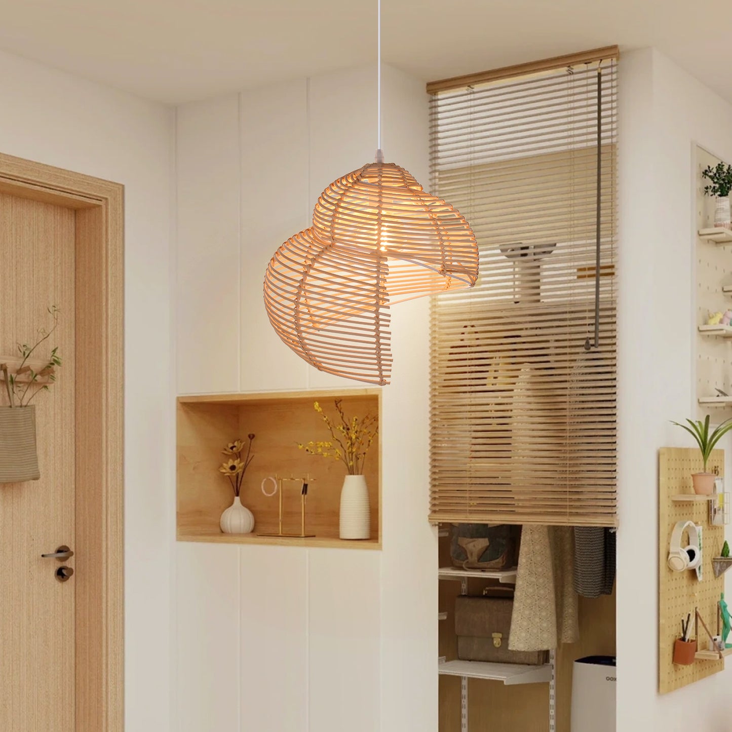 Modern Woven Rattan Ribbon Pendant Light - Japandi Abstract Swirl Lamp