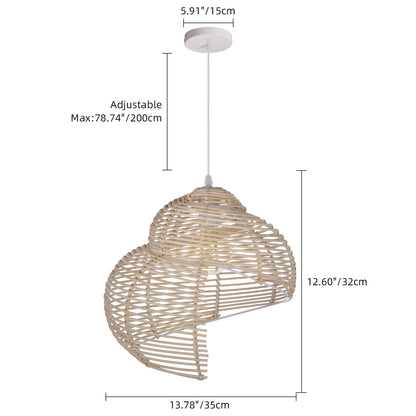Modern Woven Rattan Ribbon Pendant Light - Japandi Abstract Swirl Lamp