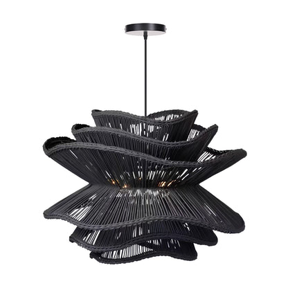 Flower Rattan Pendant Light, Wicker Lampshade Chandelier