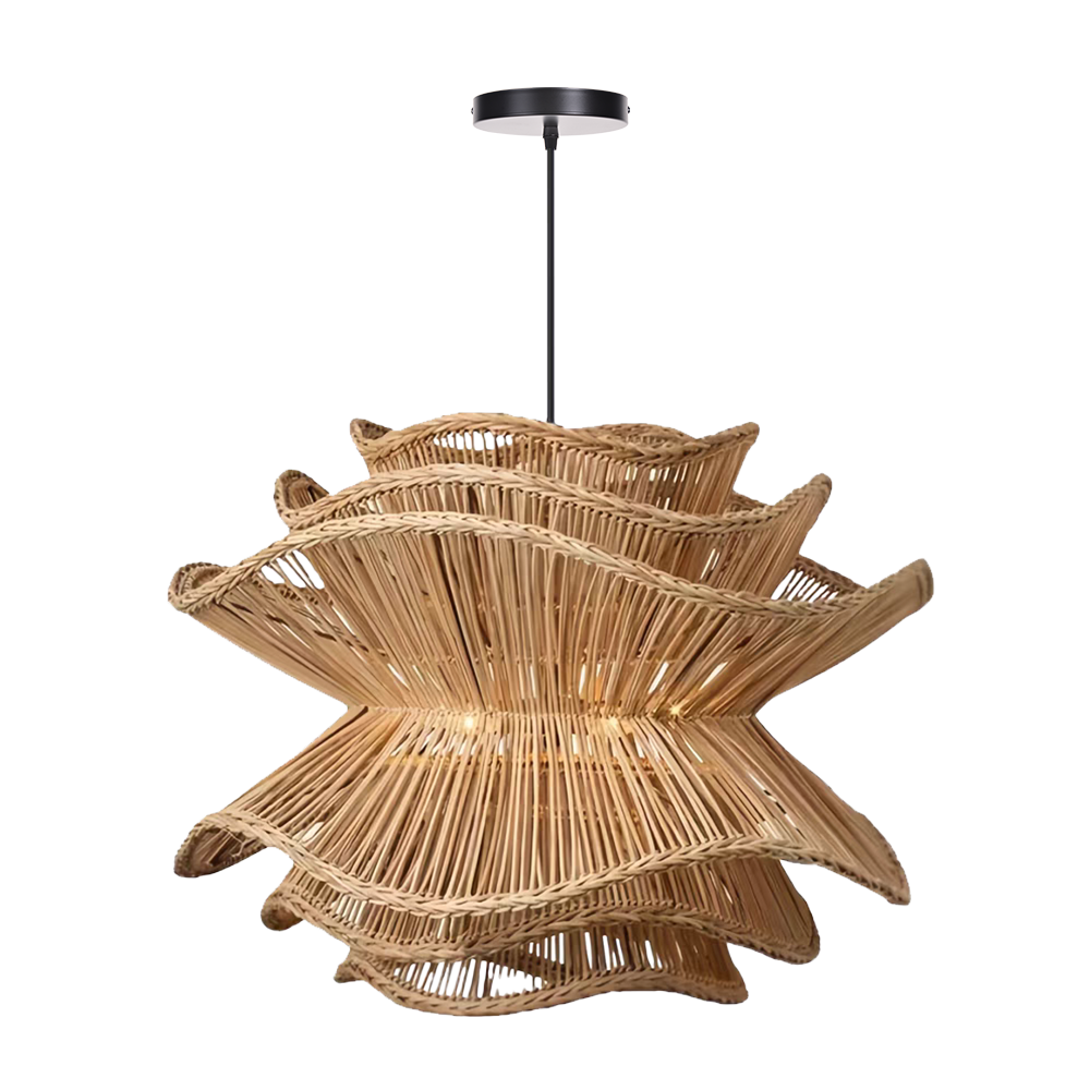 Flower Rattan Pendant Light, Wicker Lampshade Chandelier