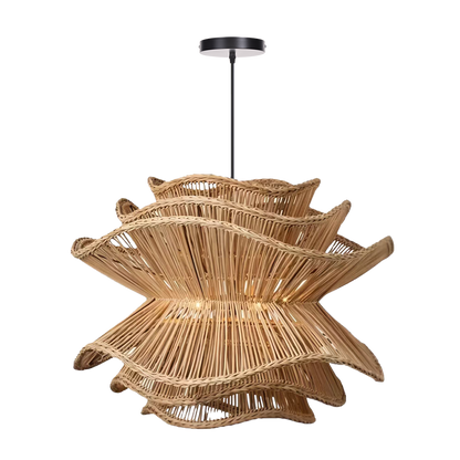 Flower Rattan Pendant Light, Wicker Lampshade Chandelier