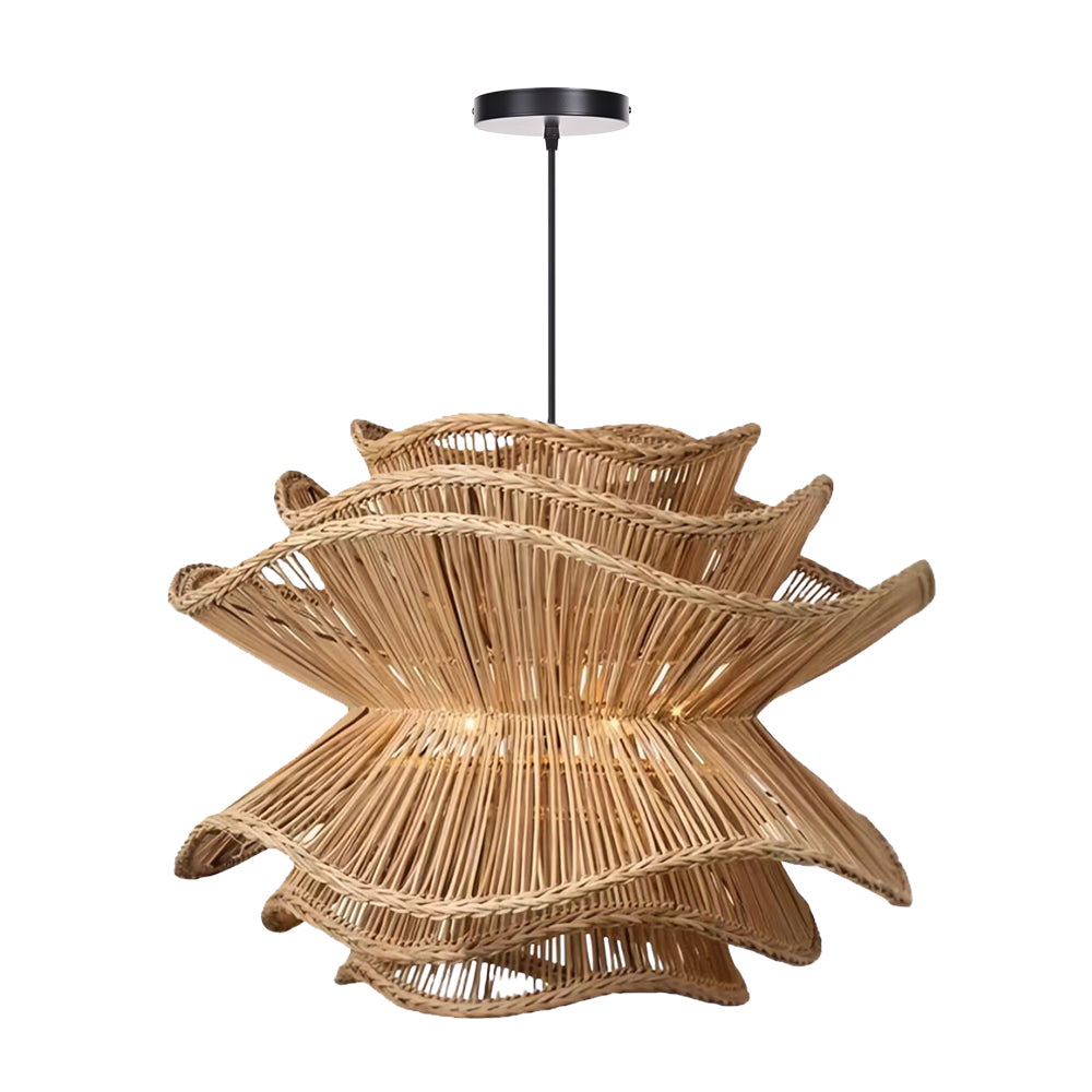 Flower Rattan Pendant Light, Wicker Lampshade Chandelier