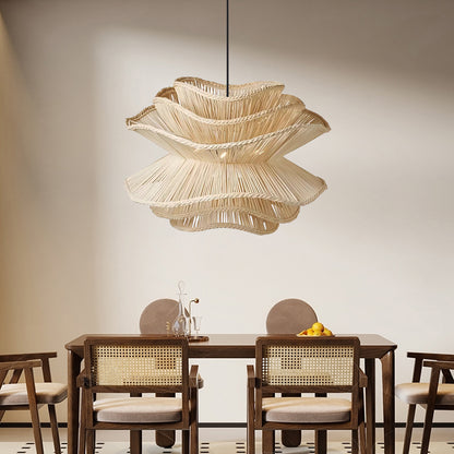 Flower Rattan Pendant Light, Wicker Lampshade Chandelier