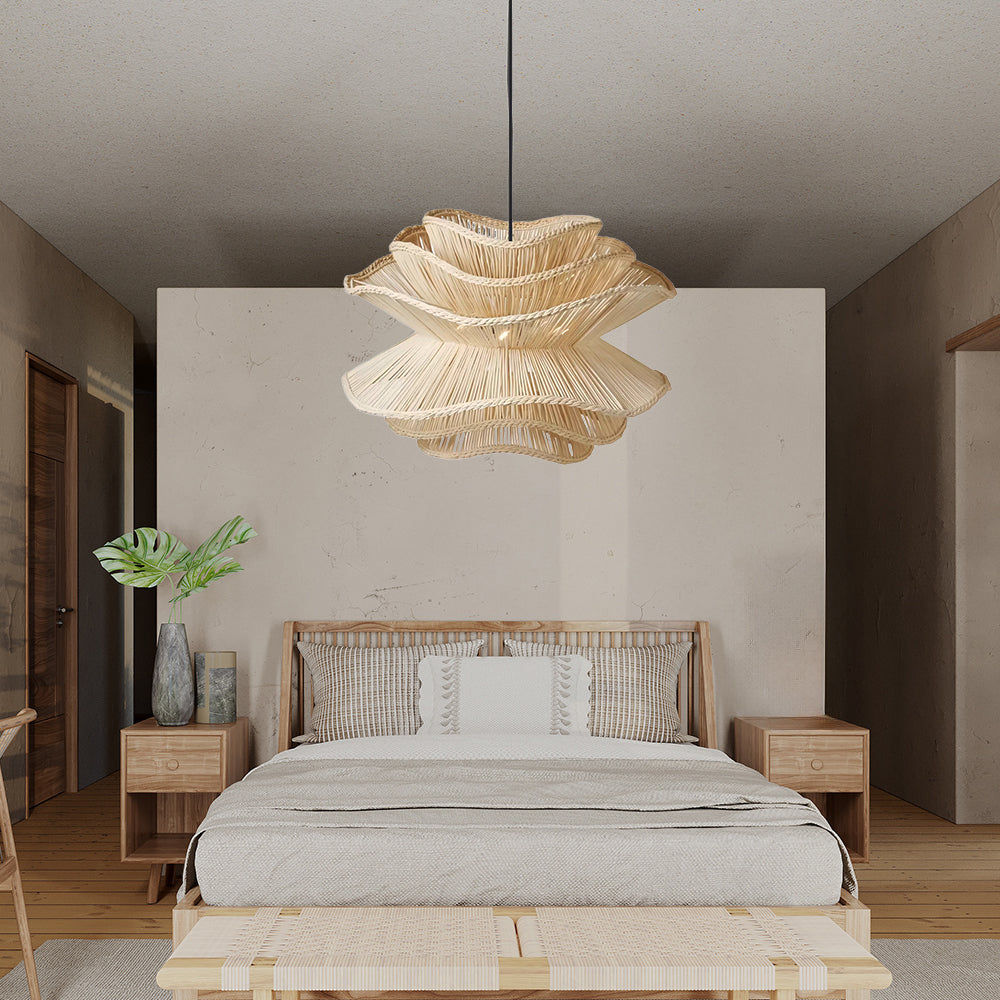 Flower Rattan Pendant Light, Wicker Lampshade Chandelier
