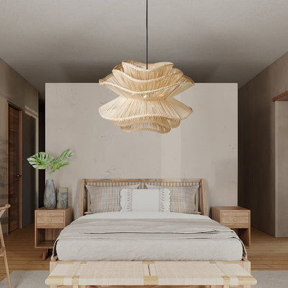 Flower Rattan Pendant Light, Wicker Lampshade Chandelier