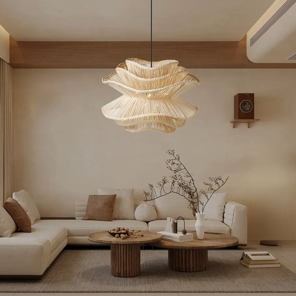 Flower Rattan Pendant Light, Wicker Lampshade Chandelier