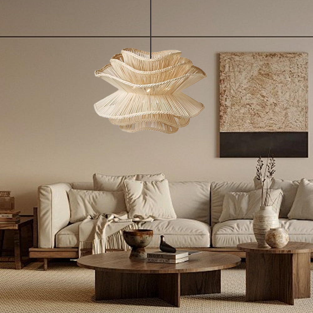 Flower Rattan Pendant Light, Wicker Lampshade Chandelier