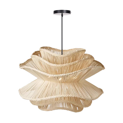 Flower Rattan Pendant Light, Wicker Lampshade Chandelier