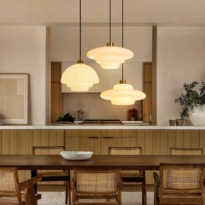 Mid Century Milk Glass Pendant Light - Mid-Century Opal Glass Saucer Lamp