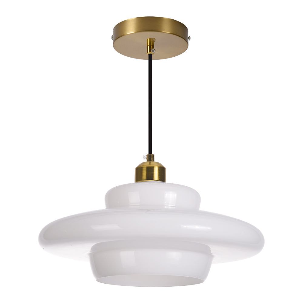 Mid Century Milk Glass Pendant Light - Mid-Century Opal Glass Saucer Lamp