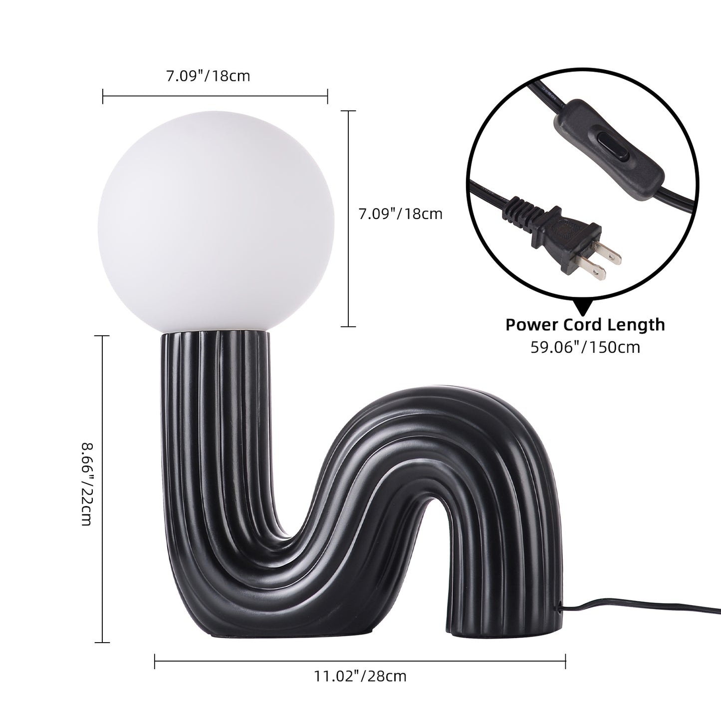 Modern Memphis Wavy Table Lamp - Ribbed Ceramic Snake Globe Light