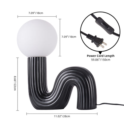 Modern Memphis Wavy Table Lamp - Ribbed Ceramic Snake Globe Light