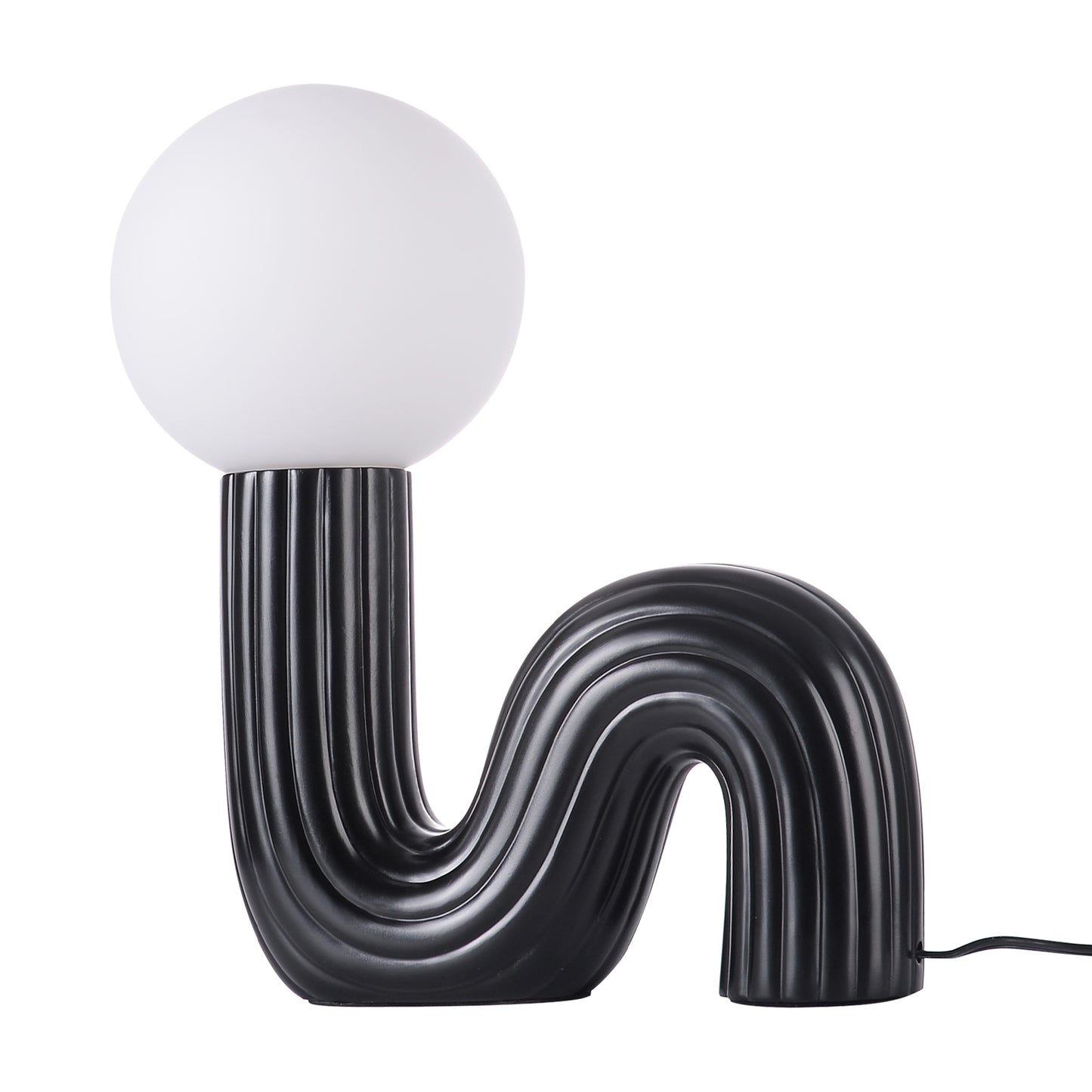 Modern Memphis Wavy Table Lamp - Ribbed Ceramic Snake Globe Light