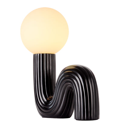 Modern Memphis Wavy Table Lamp - Ribbed Ceramic Snake Globe Light